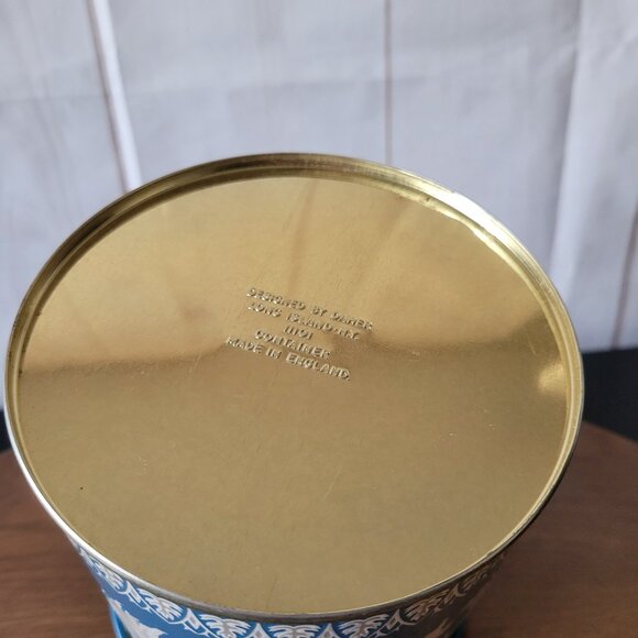 Vintage 1950’s Round Blue/Ivory Tin Canister, Made in England, Greek Goddess - Picture 3 of 6